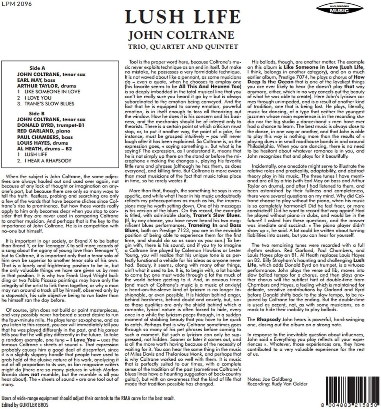 John Coltrane - Lush Life: 180g Mono Reissue Vinyl