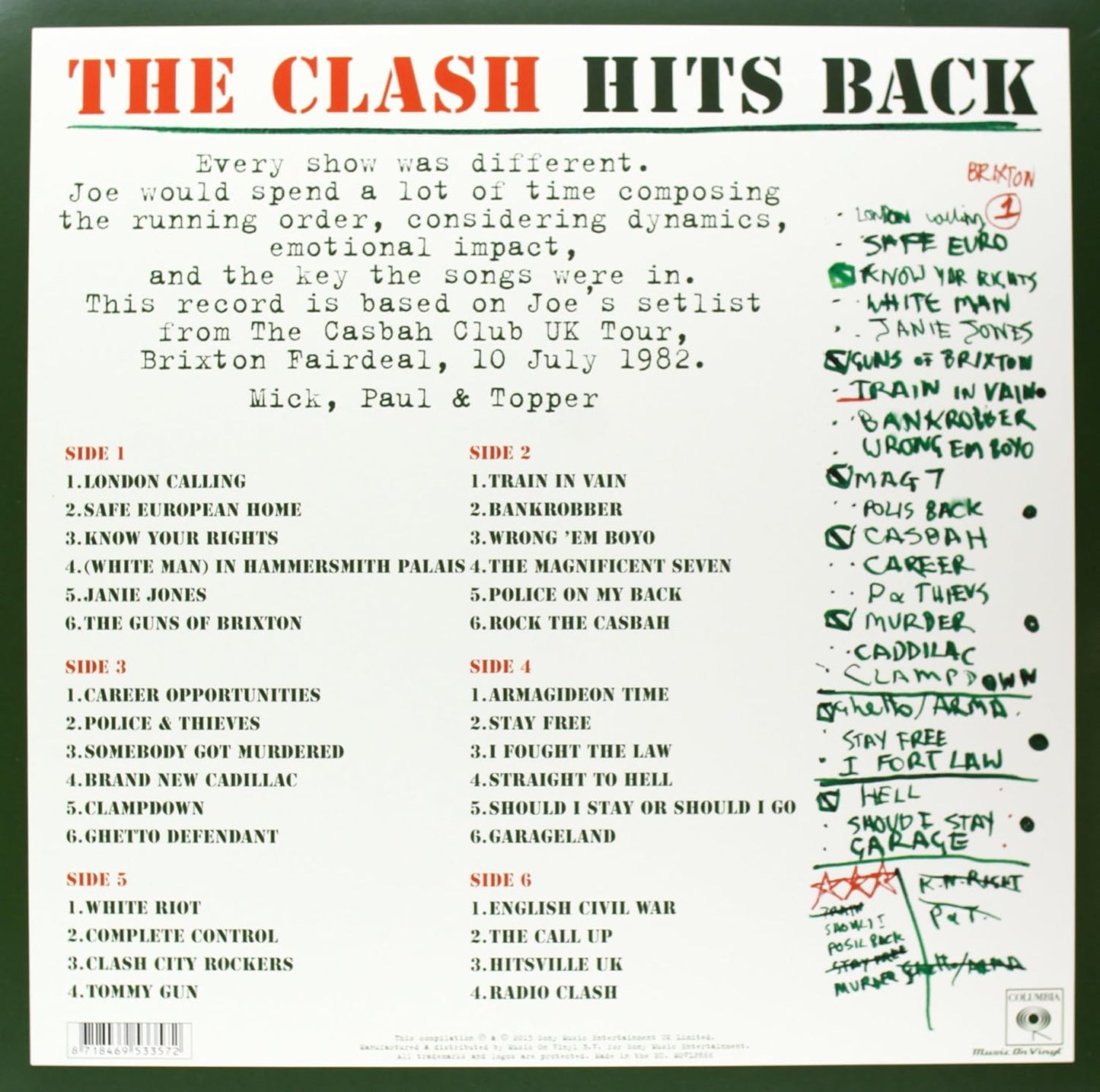 The Clash - Hits Back - 180g Audiophile 3LP Black Vinyl