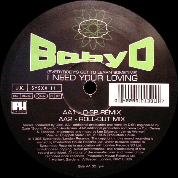 Baby D - (Everybody's Got To Learn Sometime) I Need Your Loving (12")