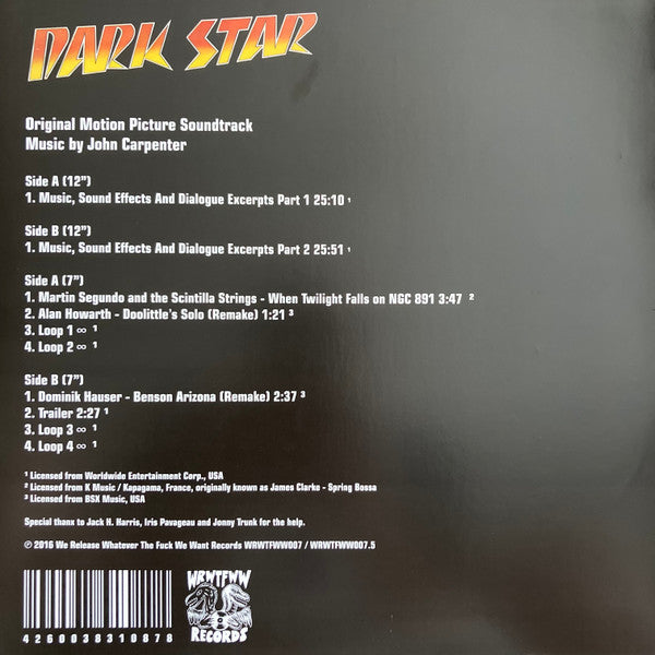 John Carpenter - Dark Star (Original Motion Picture Soundtrack) : Remastered LP + 7" Vinyl