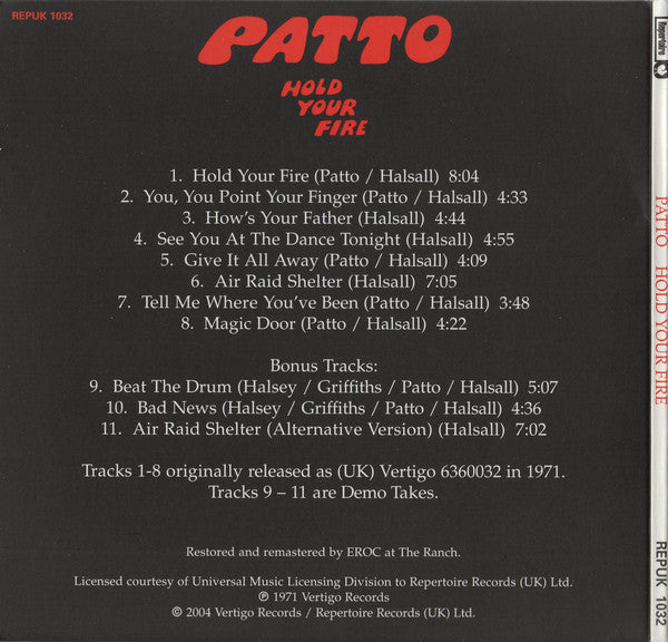 Patto - Hold Your Fire : Remastered CD