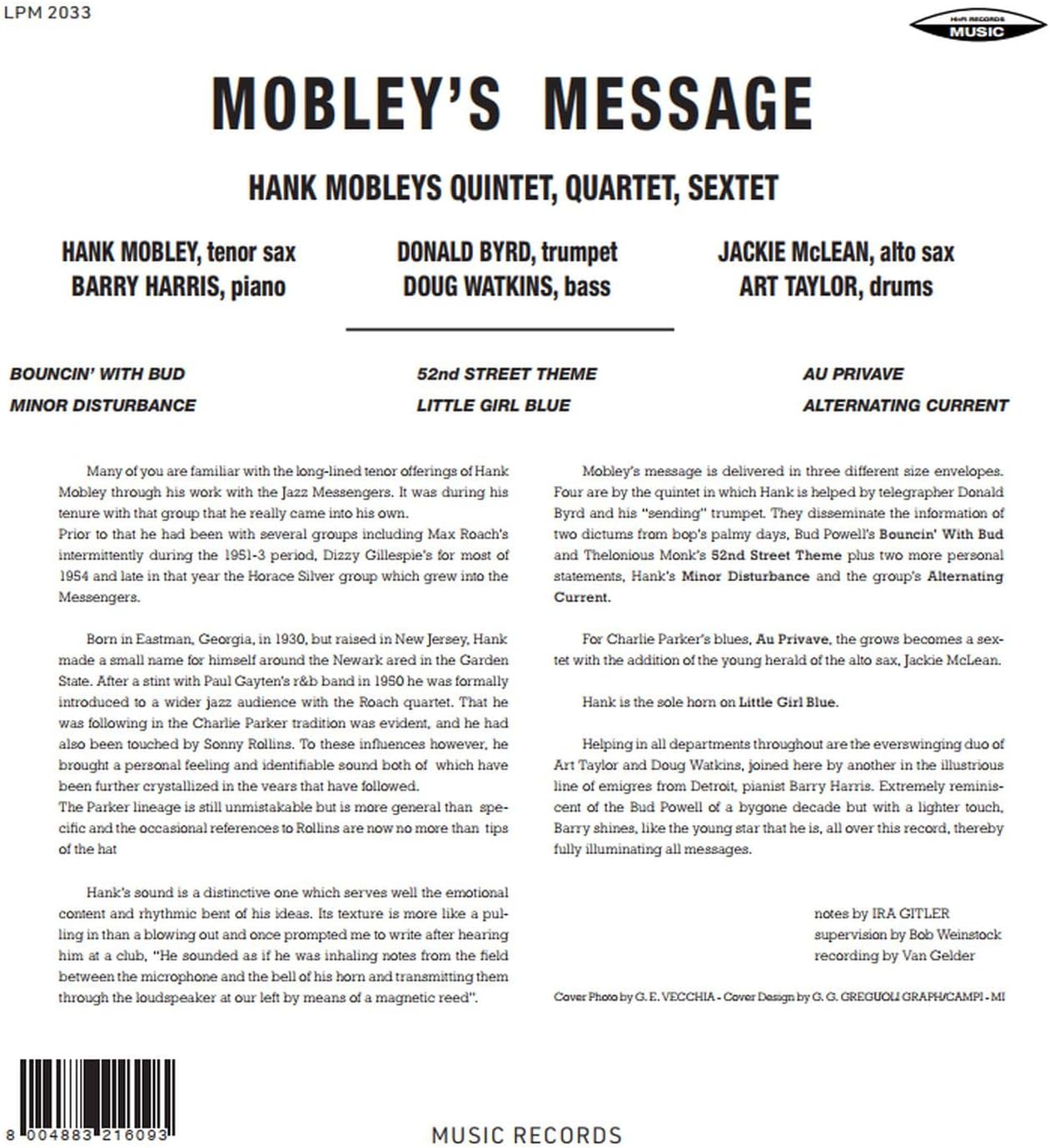 Hank Mobley - Mobley's Message: 180g Mono Reissue Vinyl