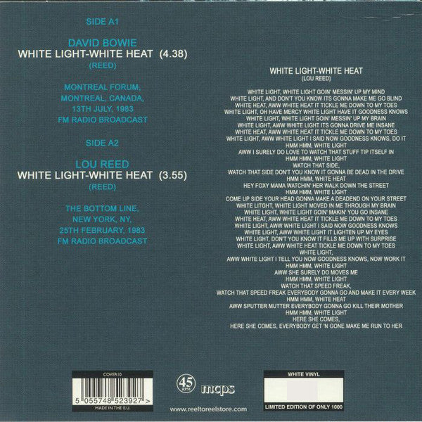 David Bowie / Lou Reed - White Light White Heat (7", Numbered, Unofficial, White Vinyl)