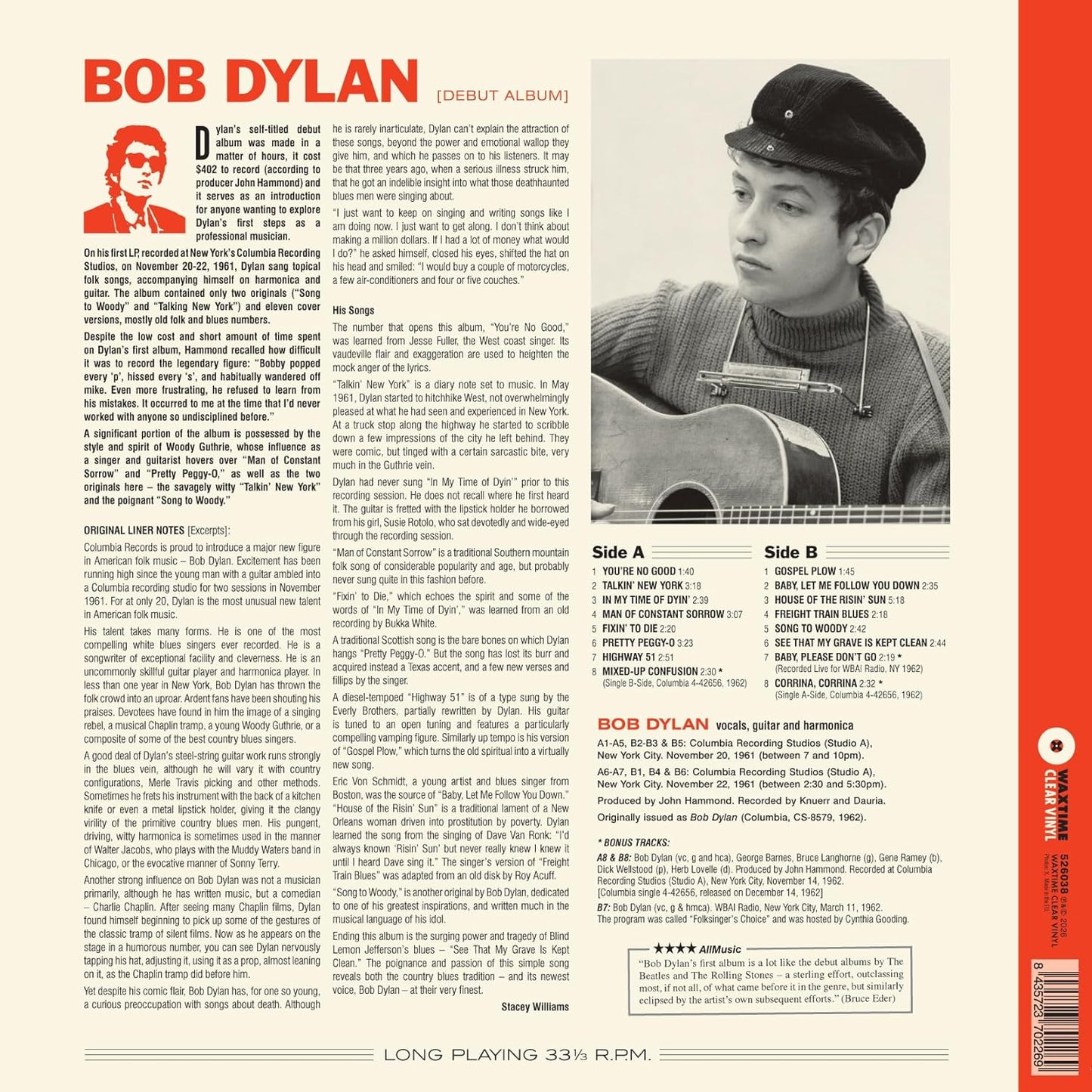 Bob Dylan - [Debut Album] - 180g Crystal Clear Virgin Vinyl