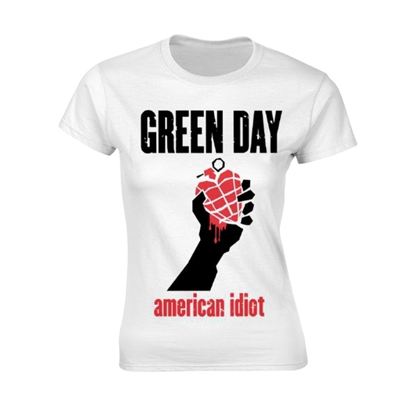 Green Day - American Idiot - White Girls Skinny T-Shirt (Large)