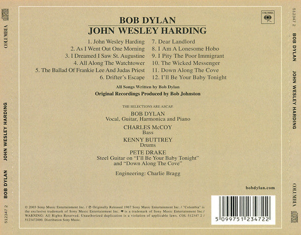 Bob Dylan - John Wesley Harding (CD, Album, RE, RM)