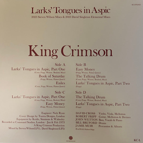 King Crimson - Larks' Tongues In Aspic 2023 Mixes: Remastered 2LP Vinyl