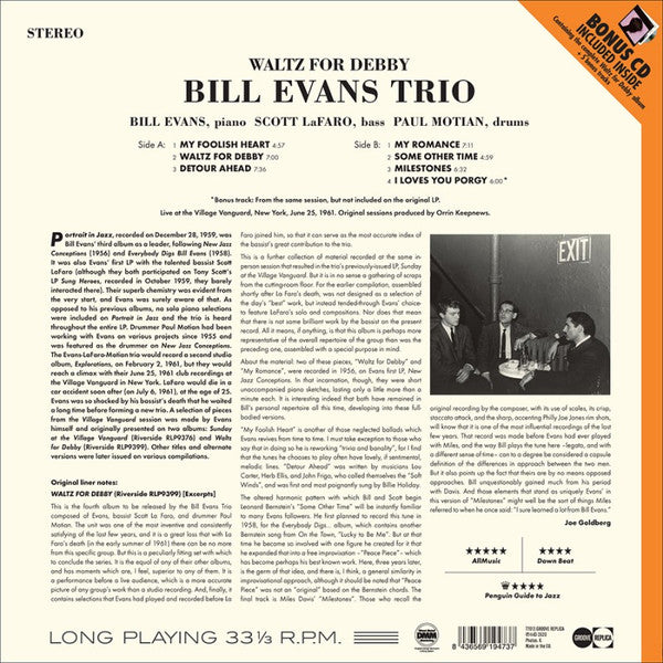 Bill Evans Trio With Scott LaFaro, Paul Motian - Waltz For Debby: Vinyl (+Cd)