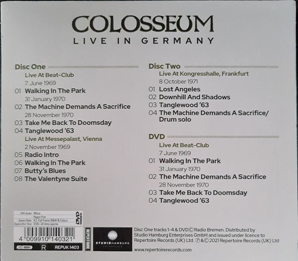 Colosseum - Live In Germany (2xCD, Album, Comp, RM + DVD-V, Mono)