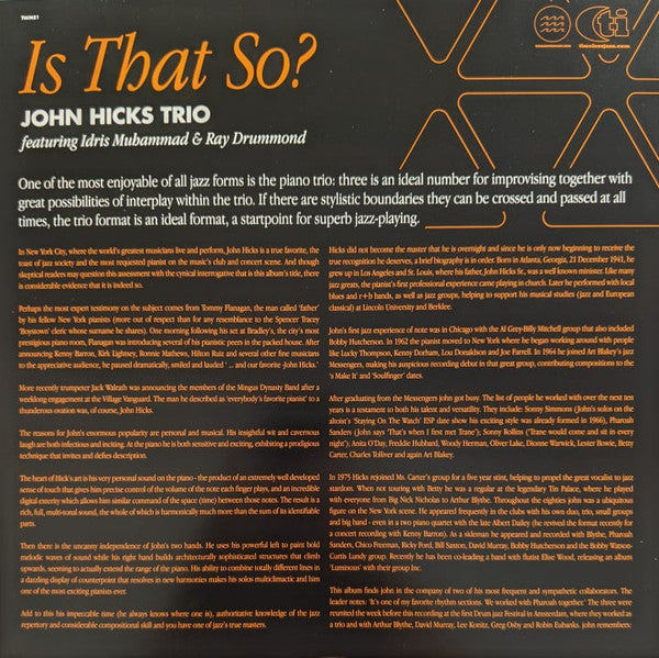 John Hicks Trio - Is That So? (2xLP, Album, RSD, Ltd, RE, 180)