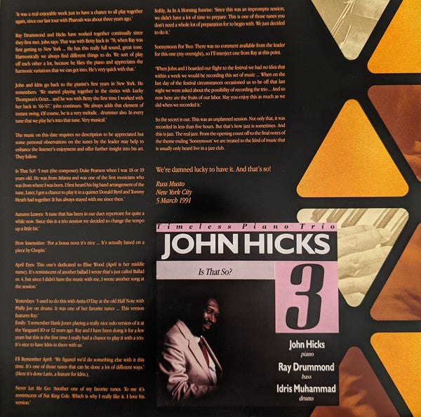 John Hicks Trio - Is That So? (2xLP, Album, RSD, Ltd, RE, 180)