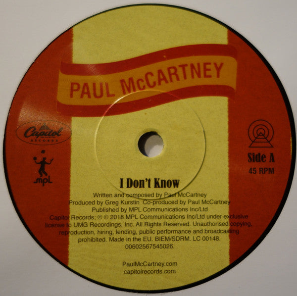 Paul McCartney - I Don't Know / Come On To Me (7", RSD, Single, Ltd)