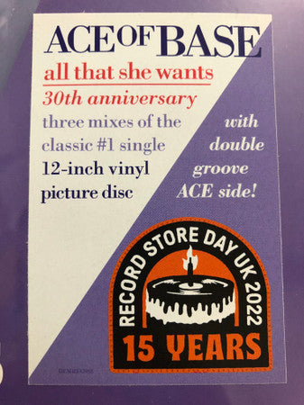 Ace Of Base - All That She Wants 12", RSD, Picture Disc Vinyl