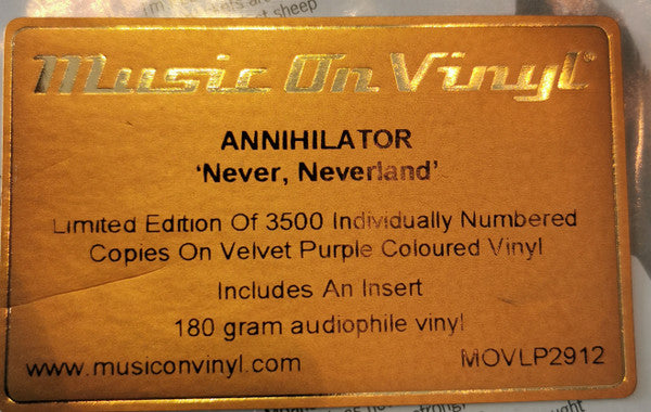 Annihilator - Never, Neverland Limited Numbered Vinyl