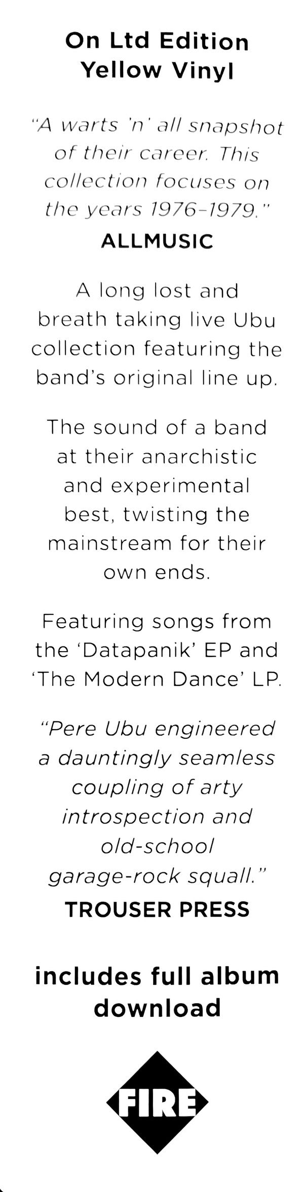 Pere Ubu - 390 Degrees Of Simulated Stereo. V.21C Ubu Live: Volume One: Yellow Vinyl